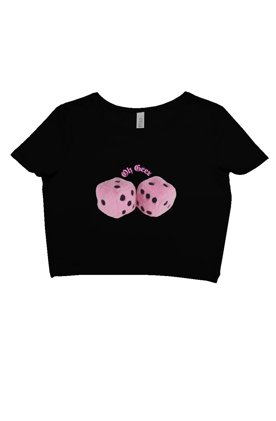 Oh Geez Pink Fuzzy Dice Thin Crop Tee