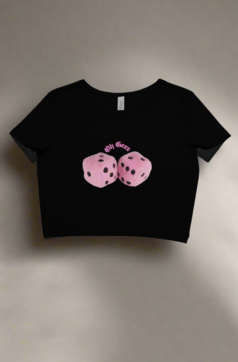 Oh Geez Pink Fuzzy Dice Thin Crop Tee