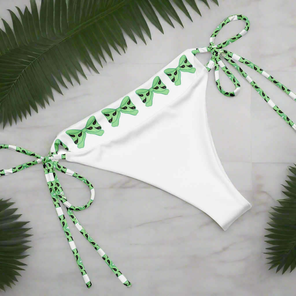 Green Paisley Bow All-over print recycled string bikini