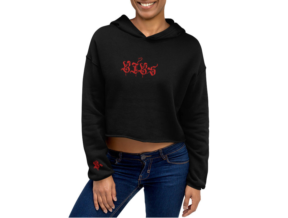 Red BIBS Love Embroidered & Sweet Like a Cherry accentuated back Crop Hoodie