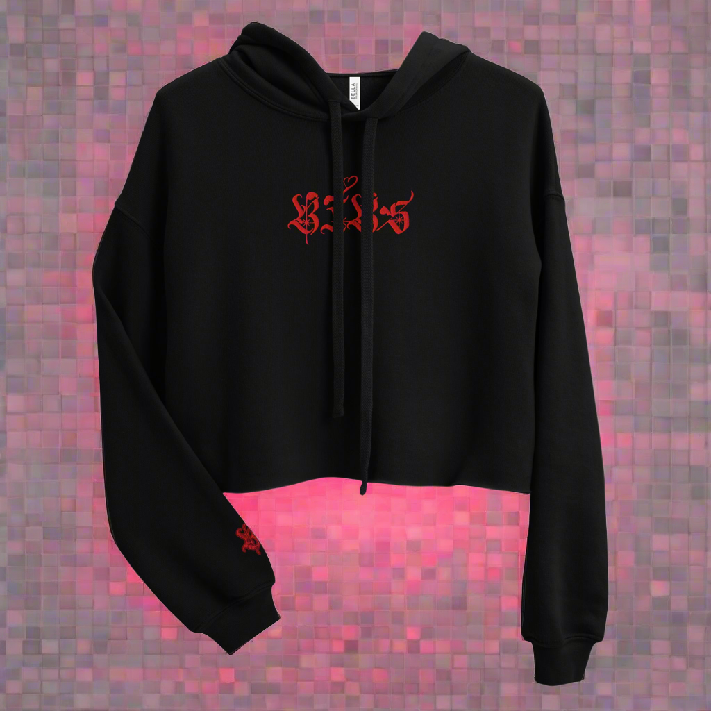 Red BIBS Love Embroidered & Sweet Like a Cherry accentuated back Crop Hoodie