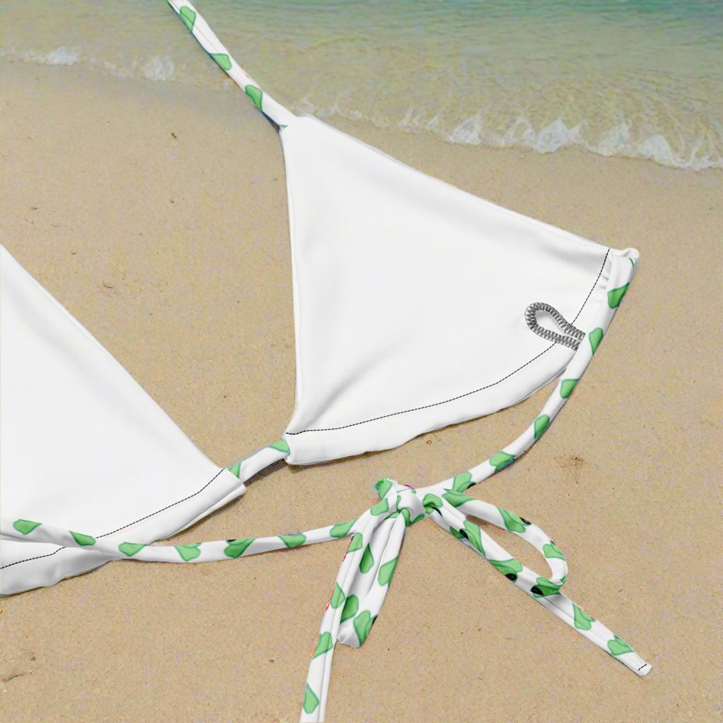 Green Paisley Bow All-over print recycled string bikini