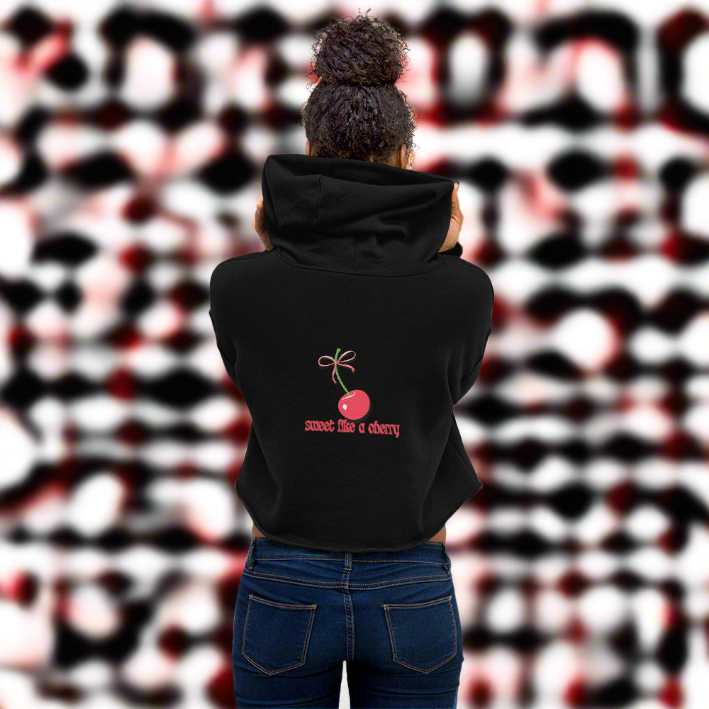 Red BIBS Love Embroidered & Sweet Like a Cherry accentuated back Crop Hoodie