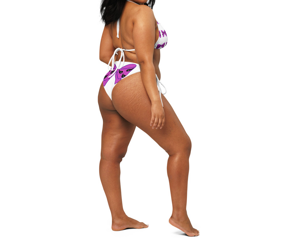Bow Baddie in Vibrant Purple Bow & Paisley All-over print recycled string bikini