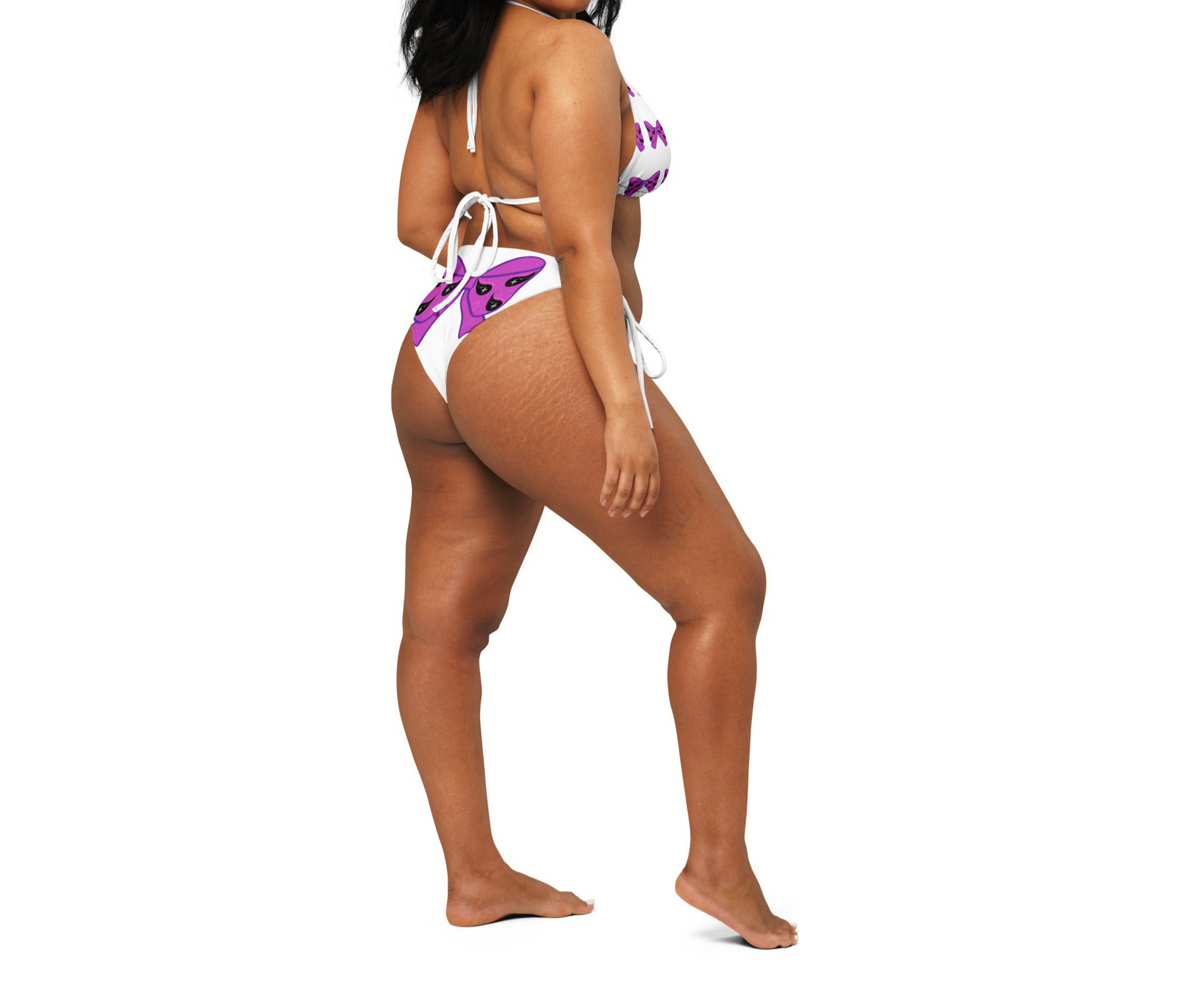 Bow Baddie in Vibrant Purple Bow & Paisley All-over print recycled string bikini
