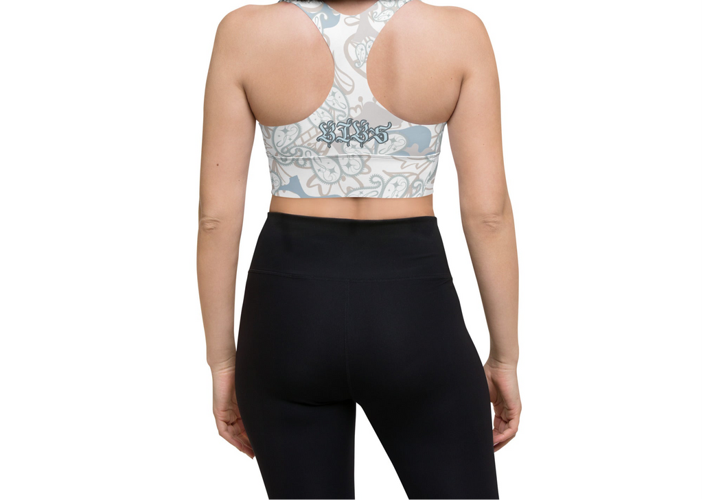 Light Blue, Grey & Brown Floral BIBS Custom Paisley Camo Combo All-Over Print Recycled Longline Sports Bra