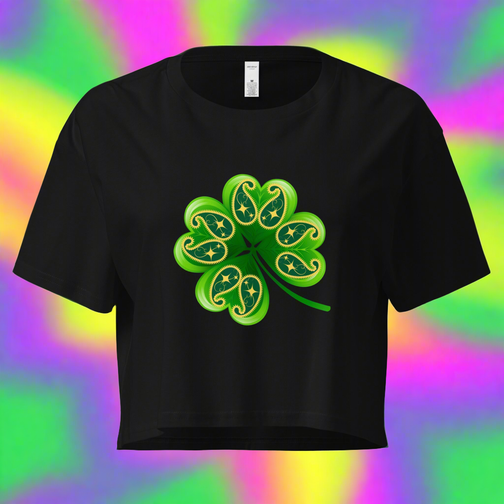 BIBS Custom Design Paisley 4 Leaf Clover Women’s crop top