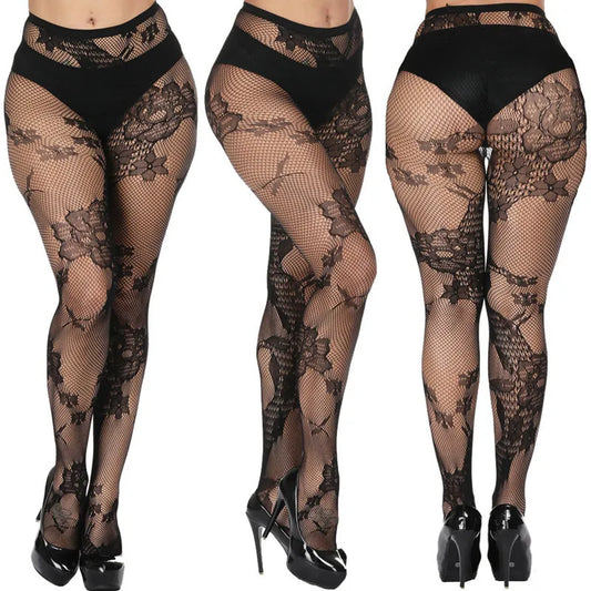 Floral Lace Tights Sexy Jacquard Hosiery Plus Size