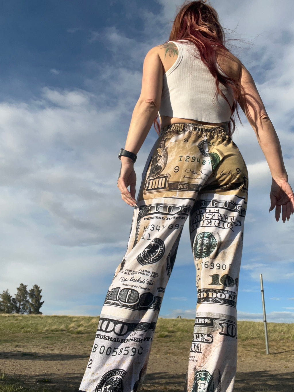 Benjamins Old 2 New All-over print unisex wide-leg pants