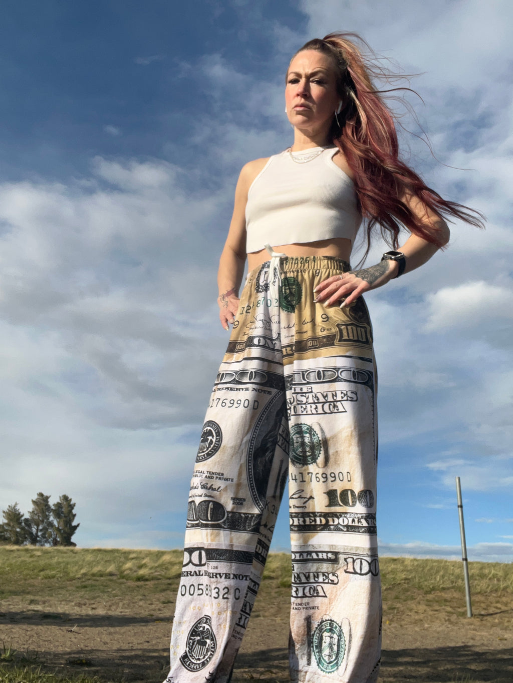 Benjamins Old 2 New All-over print unisex wide-leg pants