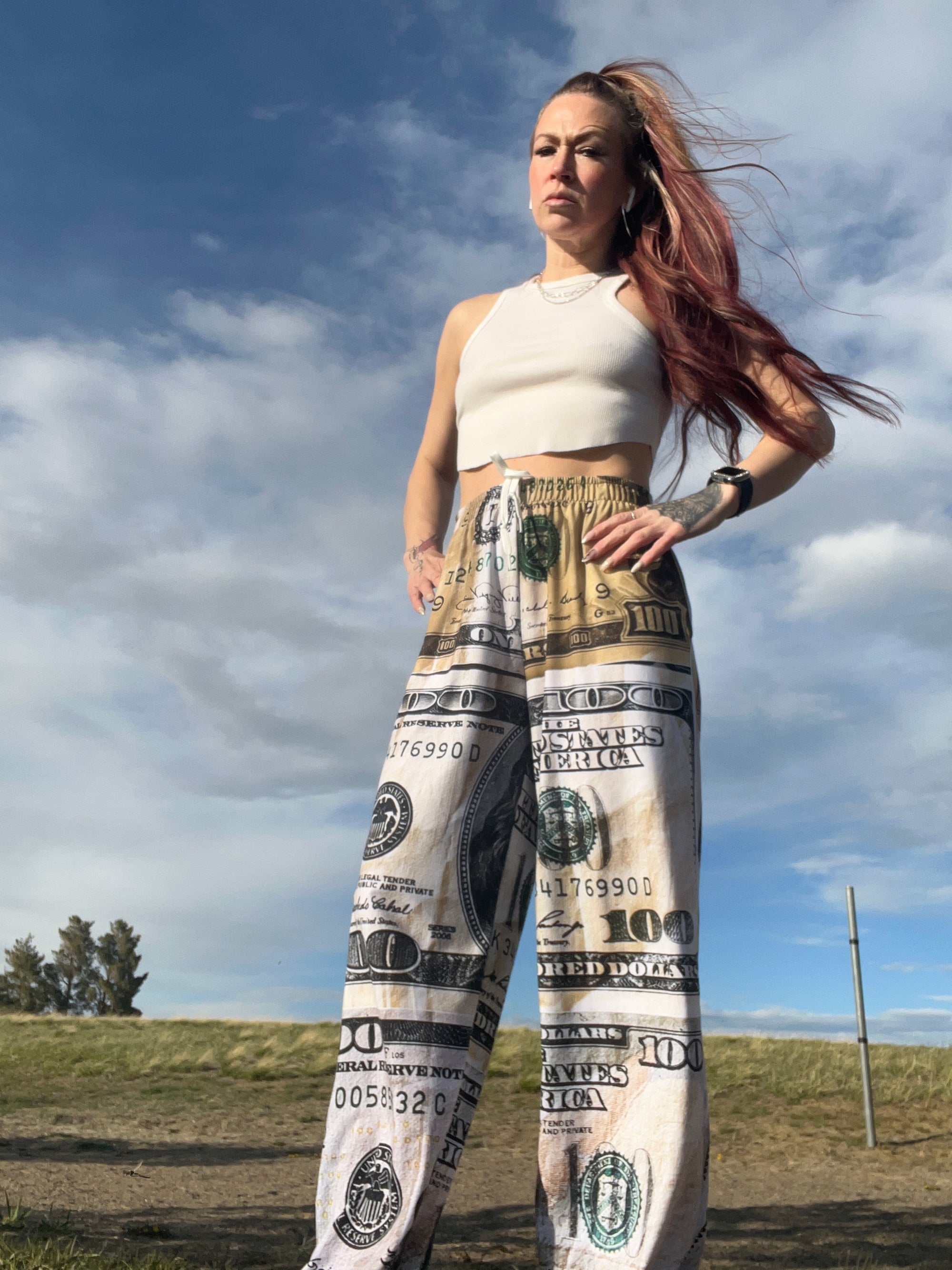 Benjamins Old 2 New All-over print unisex wide-leg pants