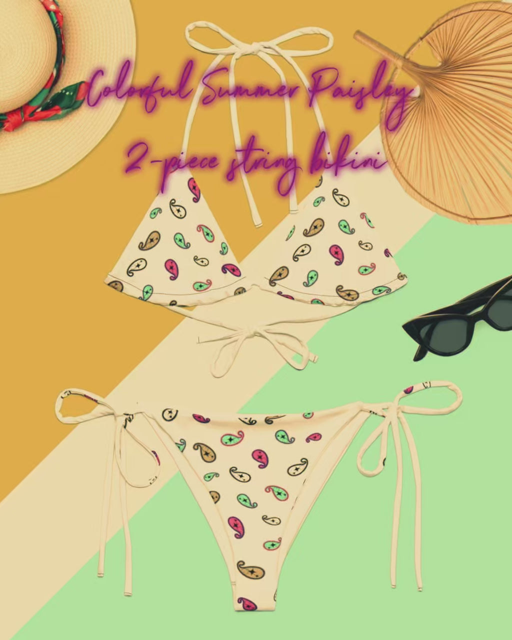 Colorful Custom BIBS Paisley All-over print recycled string bikini for all sizes XS - 6XL
