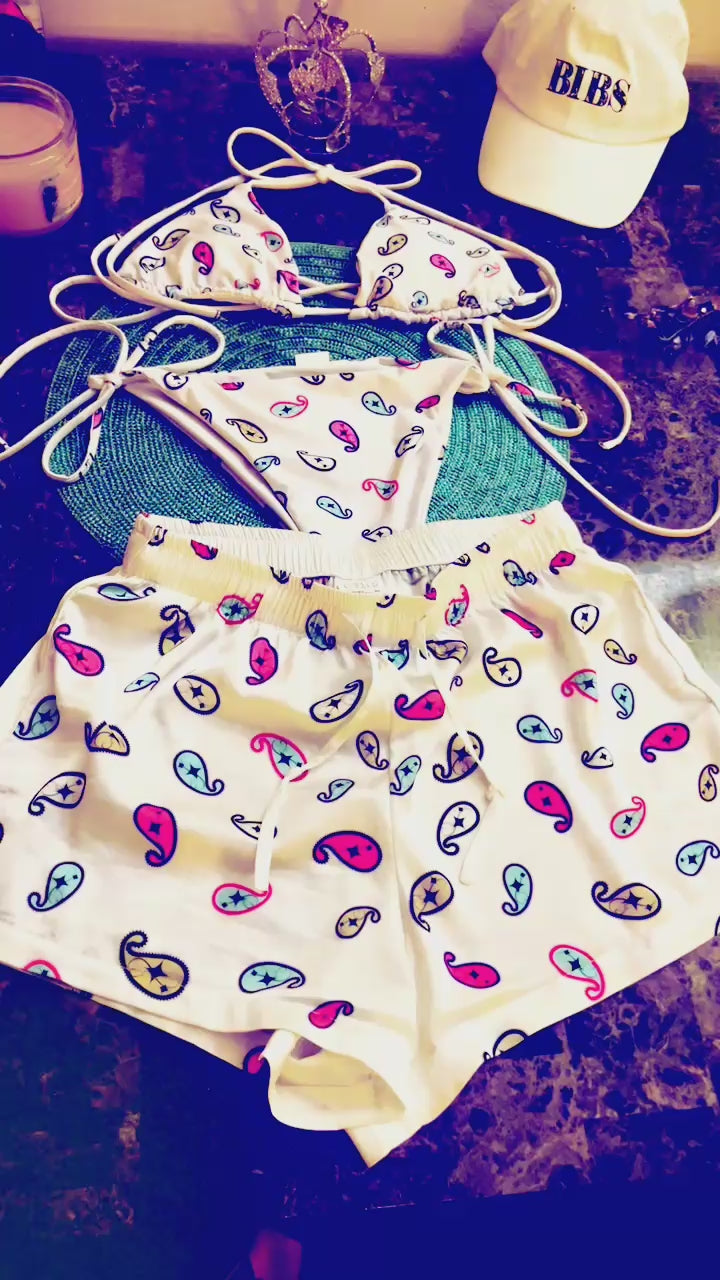 Colorful Custom BIBS Paisley All-over print recycled string bikini for all sizes XS - 6XL