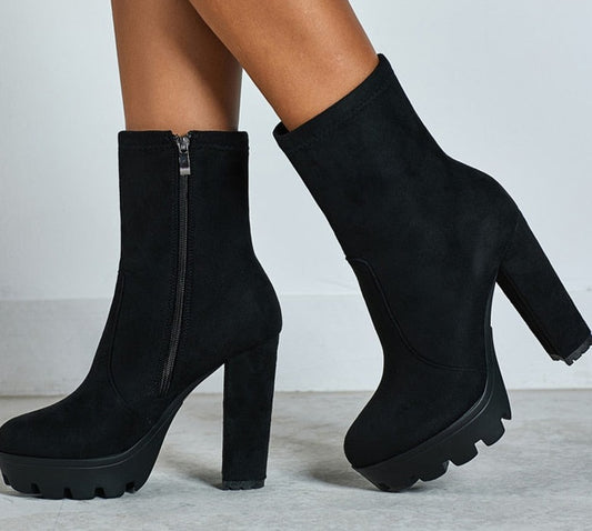 Thick Tread High Heel Ankle Boots