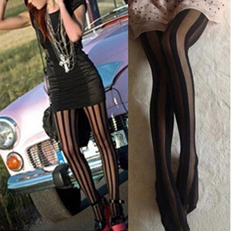 Rock Women Girl Sexy Punk Stockings Vertical Stripe Tights