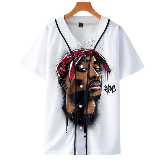 ' TuPac Unisex 3D Print Button Up Jersey Swag