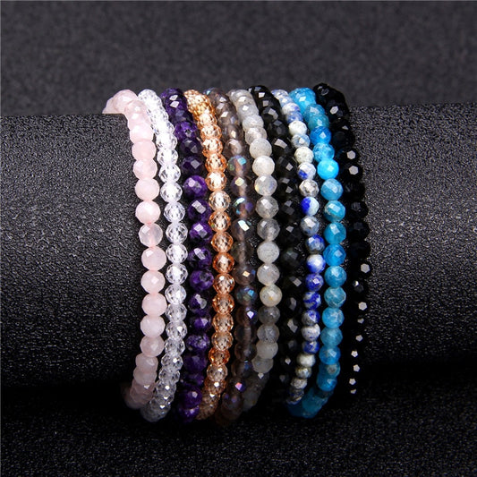 Various Minimalist Healing 4mm Tiny Crystal Stone Bead Bracelets Unisex Natural Charoite Obsidian