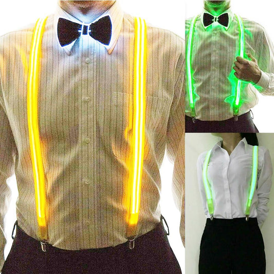 Light Them Up Led Suspenders & Bow Tie Illuminated Festival Costume Party