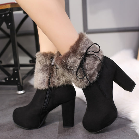 Heavenly High Chunk Heel Boots with the Fur